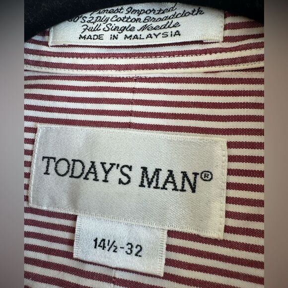 Red white pinstriped casual button down long sleeve cotton shirt - Picture 3 of 3